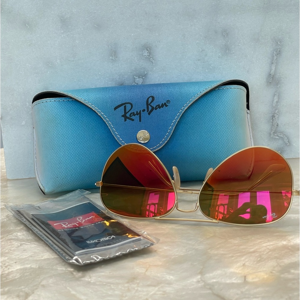 Ray Ban Aviator Orange/Pink mirror Polarized Sunglasses - Picture 8 of 15